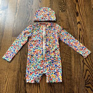 Bobo Choses Multicolor Confetti All Over Swim Overall with Matching Cap (4-5Y)